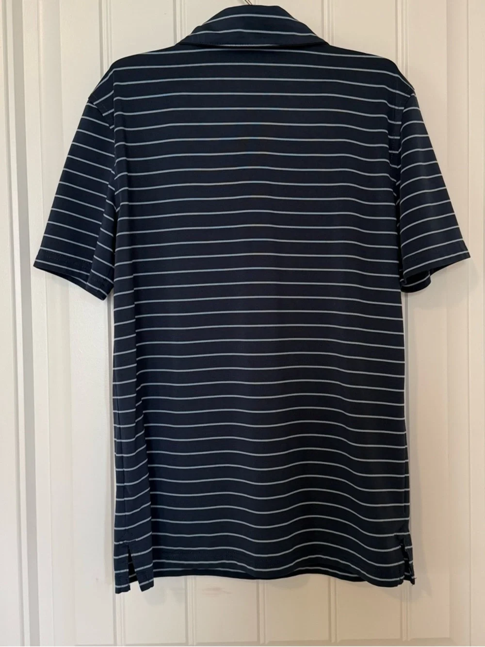 Southern Tide Boys Striped Polo Shirt Size L (12-14) Navy Blue Performance Shirt